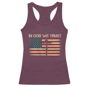 Christian USA Flag Racerback Tank Top American Christ Faith Cross Patriotic In God We Trust TS10 Maroon Print Your Wear
