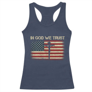 Christian USA Flag Racerback Tank Top American Christ Faith Cross Patriotic In God We Trust TS10 Navy Print Your Wear