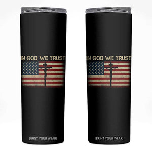 Christian USA Flag Skinny Tumbler American Christ Faith Cross Patriotic In God We Trust TS10 Black Print Your Wear