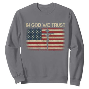 Christian USA Flag Sweatshirt American Christ Faith Cross Patriotic In God We Trust TS10 Charcoal Print Your Wear