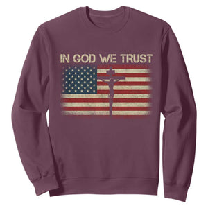 Christian USA Flag Sweatshirt American Christ Faith Cross Patriotic In God We Trust TS10 Maroon Print Your Wear