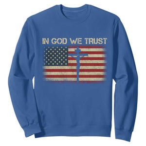 Christian USA Flag Sweatshirt American Christ Faith Cross Patriotic In God We Trust TS10 Royal Blue Print Your Wear