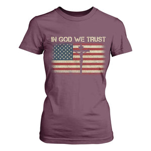 Christian USA Flag T Shirt For Women American Christ Faith Cross Patriotic In God We Trust TS10 Maroon Print Your Wear