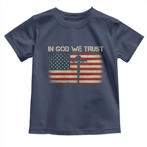 Christian USA Flag Toddler T Shirt American Christ Faith Cross Patriotic In God We Trust TS10 Navy Print Your Wear