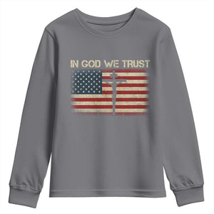 Christian USA Flag Youth Sweatshirt American Christ Faith Cross Patriotic In God We Trust TS10 Charcoal Print Your Wear