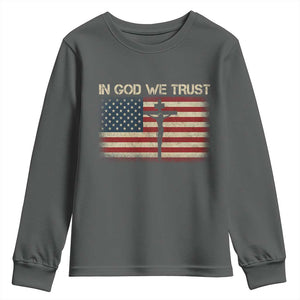 Christian USA Flag Youth Sweatshirt American Christ Faith Cross Patriotic In God We Trust TS10 Dark Heather Print Your Wear