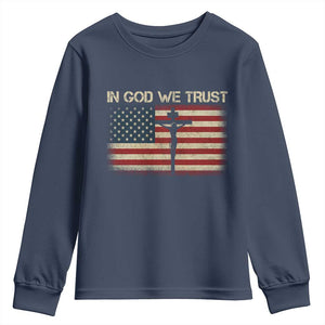 Christian USA Flag Youth Sweatshirt American Christ Faith Cross Patriotic In God We Trust TS10 Navy Print Your Wear
