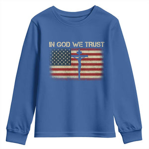 Christian USA Flag Youth Sweatshirt American Christ Faith Cross Patriotic In God We Trust TS10 Royal Blue Print Your Wear