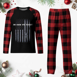 USA Flag Religious Quote Plaid Pajama Set In God We Trust American Patriotic Faith 4th of July Cross TS10 Buffalo Plaid Print Your Wear