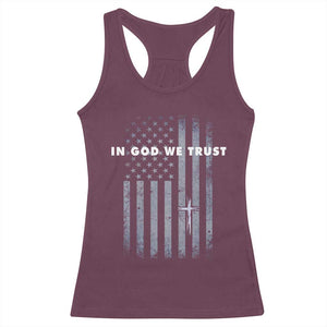 USA Flag Religious Quote Racerback Tank Top In God We Trust American Patriotic Faith 4th of July Cross TS10 Maroon Print Your Wear