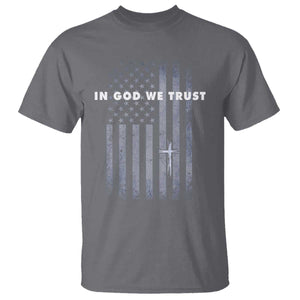 USA Flag Religious Quote T Shirt In God We Trust American Patriotic Faith 4th of July Cross TS10 Charcoal Print Your Wear