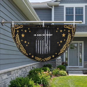 USA Flag Religious Quote Patriotic Fan Flag In God We Trust American Faith 4th of July Cross