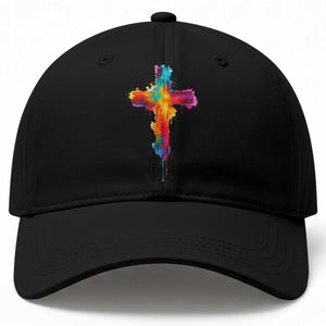 Faith Cross Baseball Cap Christian Believe Blessed By God Colorful Watercolor Graphic TS10 Print Your Wear