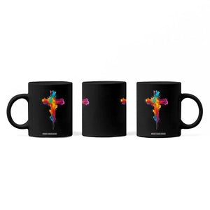 Faith Cross Coffee Mug Christian Believe Blessed By God Colorful Watercolor Graphic TS10 Print Your Wear