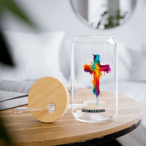 Faith Cross Glass Can Christian Believe Blessed By God Colorful Watercolor Graphic TS10 Print Your Wear