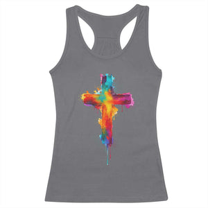 Faith Cross Racerback Tank Top Christian Believe Blessed By God Colorful Watercolor Graphic TS10 Charcoal Print Your Wear