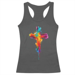 Faith Cross Racerback Tank Top Christian Believe Blessed By God Colorful Watercolor Graphic TS10 Dark Heather Print Your Wear