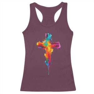Faith Cross Racerback Tank Top Christian Believe Blessed By God Colorful Watercolor Graphic TS10 Maroon Print Your Wear