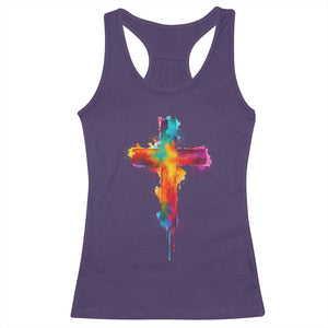 Faith Cross Racerback Tank Top Christian Believe Blessed By God Colorful Watercolor Graphic TS10 Purple Print Your Wear
