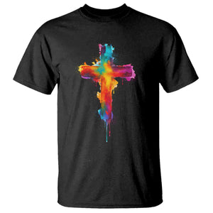 Faith Cross T Shirt Christian Believe Blessed By God Colorful Watercolor Graphic TS10 Black Print Your Wear