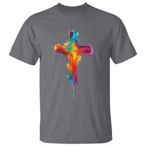 Faith Cross T Shirt Christian Believe Blessed By God Colorful Watercolor Graphic TS10 Charcoal Print Your Wear