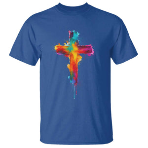 Faith Cross T Shirt Christian Believe Blessed By God Colorful Watercolor Graphic TS10 Royal Blue Print Your Wear