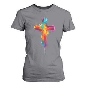 Faith Cross T Shirt For Women Christian Believe Blessed By God Colorful Watercolor Graphic TS10 Charcoal Print Your Wear