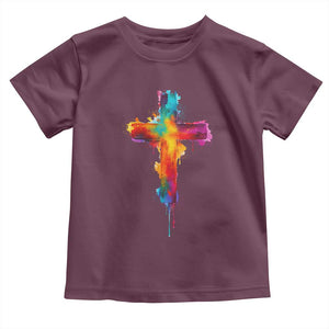 Faith Cross Toddler T Shirt Christian Believe Blessed By God Colorful Watercolor Graphic TS10 Maroon Print Your Wear