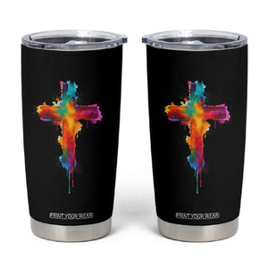 Faith Cross Tumbler Cup Christian Believe Blessed By God Colorful Watercolor Graphic TS10 Black Print Your Wear