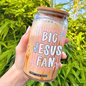 Big Jesus Fan Glass Can Striped Preppy Christian Believer Faith God Religious Gifts TS10 Black Print Your Wear