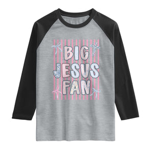 Big Jesus Fan Raglan Shirt Striped Preppy Christian Believer Faith God Religious Gifts TS10 Heather Gray Black Print Your Wear