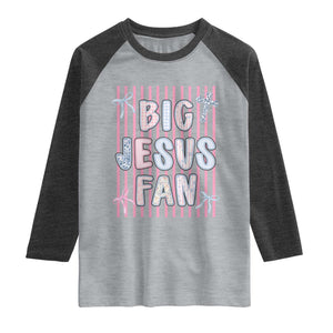 Big Jesus Fan Raglan Shirt Striped Preppy Christian Believer Faith God Religious Gifts TS10 Heather Gray Heather Charcoal Print Your Wear