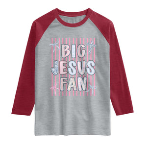 Big Jesus Fan Raglan Shirt Striped Preppy Christian Believer Faith God Religious Gifts TS10 Heather Gray Heather Red Print Your Wear