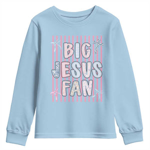 Big Jesus Fan Youth Sweatshirt Striped Preppy Christian Believer Faith God Religious Gifts TS10 Light Blue Print Your Wear