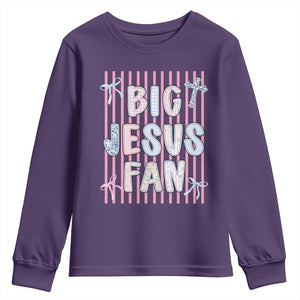 Big Jesus Fan Youth Sweatshirt Striped Preppy Christian Believer Faith God Religious Gifts TS10 Purple Print Your Wear