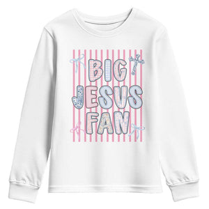 Big Jesus Fan Youth Sweatshirt Striped Preppy Christian Believer Faith God Religious Gifts TS10 White Print Your Wear