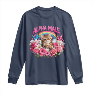 Alpha Male Long Sleeve Shirt Funny Cat Kitten Meme Rainbow Floral TS10 Navy Print Your Wear