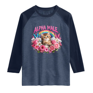 Alpha Male Raglan Shirt Funny Cat Kitten Meme Rainbow Floral TS10 Heather Denim Navy Print Your Wear