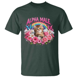 Alpha Male T Shirt Funny Cat Kitten Meme Rainbow Floral TS10 Dark Forest Green Print Your Wear