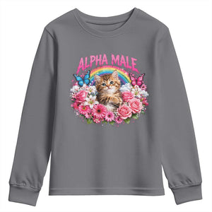 Alpha Male Youth Sweatshirt Funny Cat Kitten Meme Rainbow Floral TS10 Charcoal Print Your Wear
