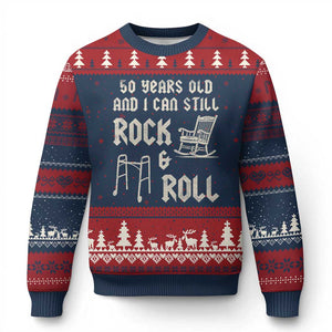 50th Birthday Gift For Men Ugly Christmas Sweater Funny Man Saying Gag Gift 50 Years Old Birthday TS10 Navy Red Print Your Wear