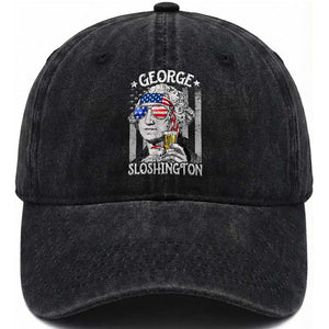 Funny 4th of July George Sloshington Washington Washed Cotton Baseball Cap Retro America Flag TS10 Washed Cap Universal Fit Black Print Your Wear
