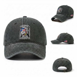 Funny 4th of July George Sloshington Washington Washed Cotton Baseball Cap Retro America Flag TS10 Washed Cap Universal Fit Dark Green Print Your Wear