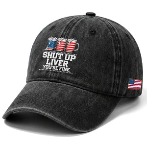 Beer American Flag 4th of July Washed Cotton Baseball Cap Merica Drinking USA Shut Up Liver You Are Fine TS10 Print Your Wear