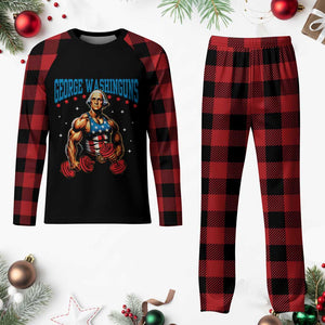 Funny George Washington Gym Plaid Pajama Set Muscular Flex Workout 4th of July TS10 Buffalo Plaid Print Your Wear