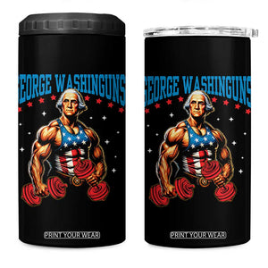 Funny George Washington Gym 4 in 1 Can Cooler Tumbler Muscular Flex Workout 4th of July TS10 One Size: 16 oz Black Print Your Wear