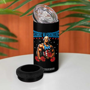 Funny George Washington Gym 4 in 1 Can Cooler Tumbler Muscular Flex Workout 4th of July TS10 Print Your Wear