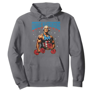 Funny George Washington Gym Hoodie Muscular Flex Workout 4th of July TS10 Charcoal Print Your Wear