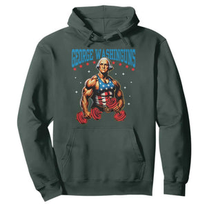 Funny George Washington Gym Hoodie Muscular Flex Workout 4th of July TS10 Dark Forest Green Print Your Wear