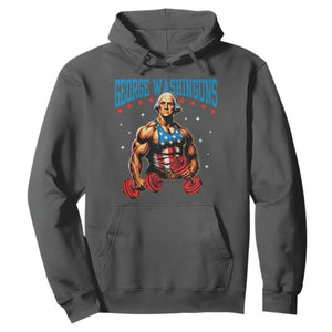 Funny George Washington Gym Hoodie Muscular Flex Workout 4th of July TS10 Dark Heather Print Your Wear